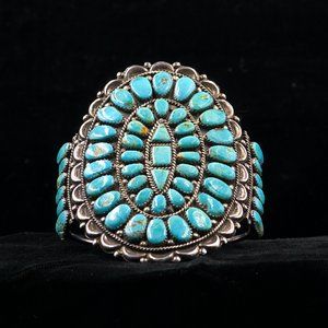 Vintage Native American Sterling Silver, Turquoise Cuff. Jerry and Wilma…